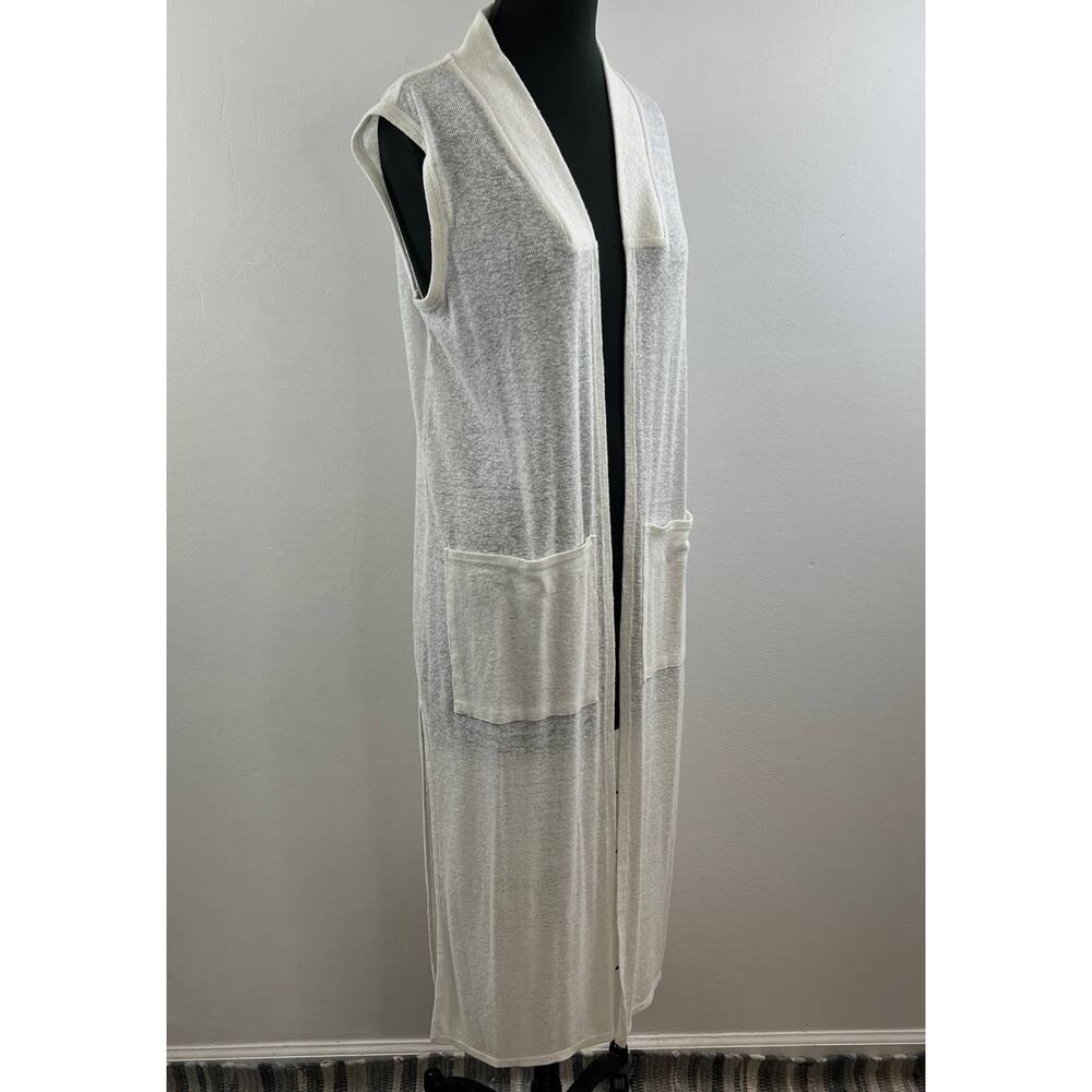 TWENTY Montreal White Polyester Linen Blend Open Front Duster Vest w/ Pockets M